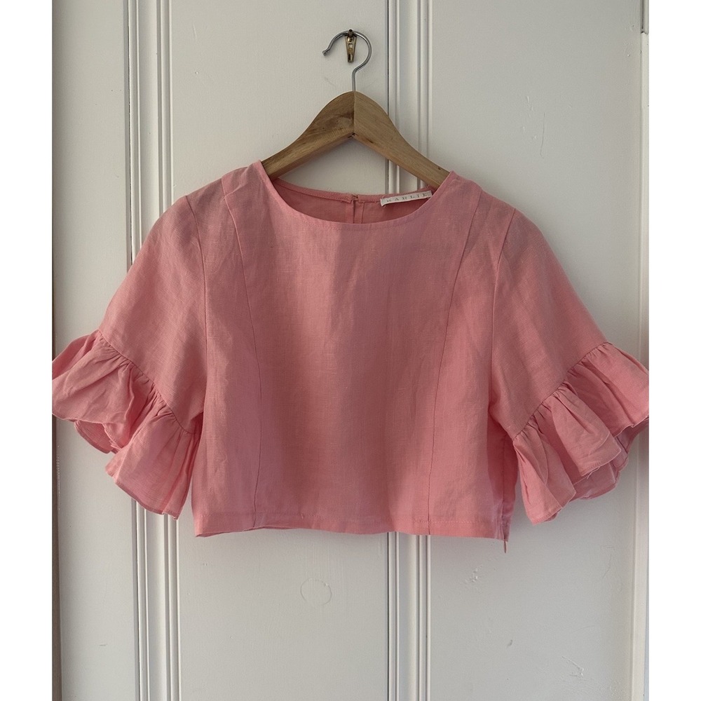 Karlie Pink Ruffle Sleeve Crop Blouse